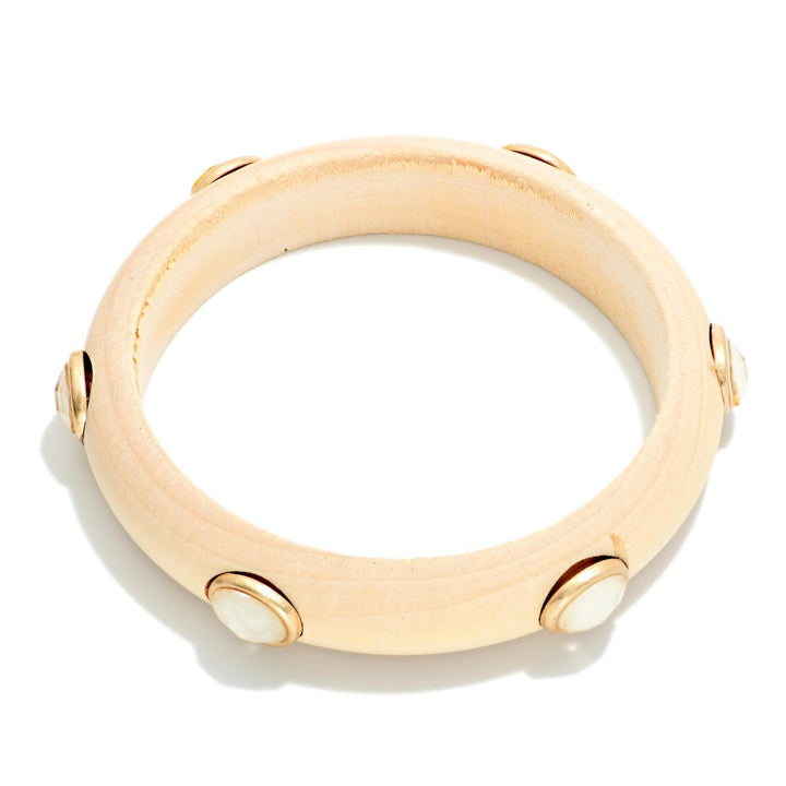 Wood Bangle Bracelets With Oval Acetate Details