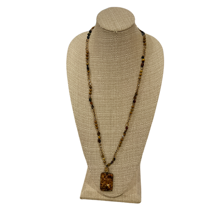 Rectangle Stone Pendant Beaded Necklaces