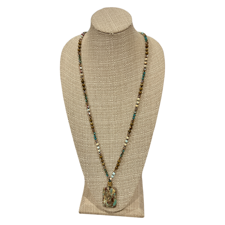 Rectangle Stone Pendant Beaded Necklaces