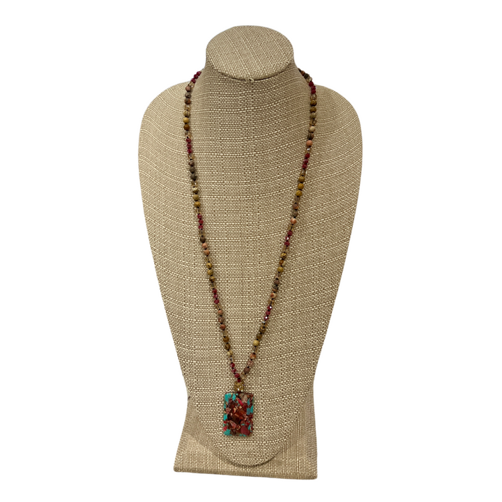 Rectangle Stone Pendant Beaded Necklaces