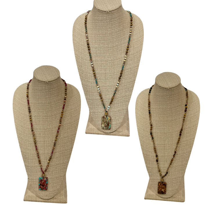 Rectangle Stone Pendant Beaded Necklaces