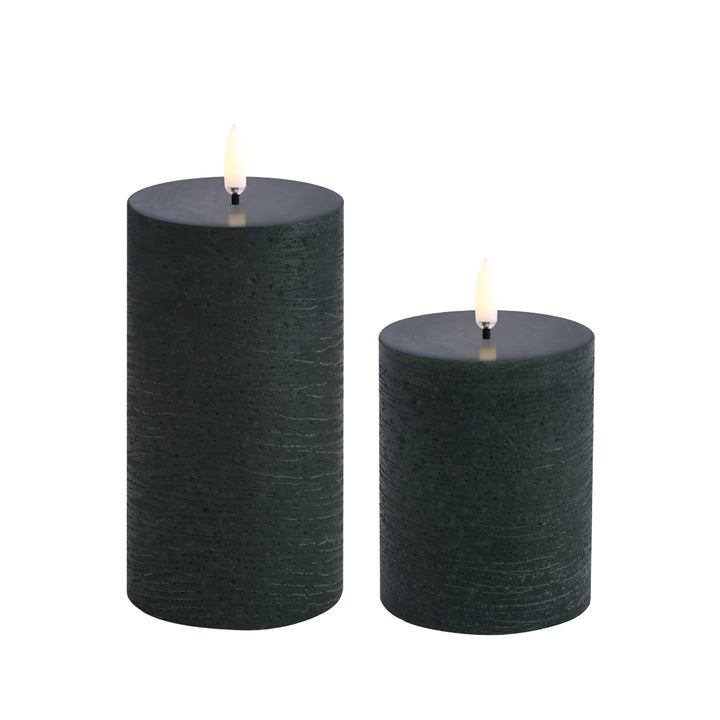Pine Green Rustic LED Pillar Candles
