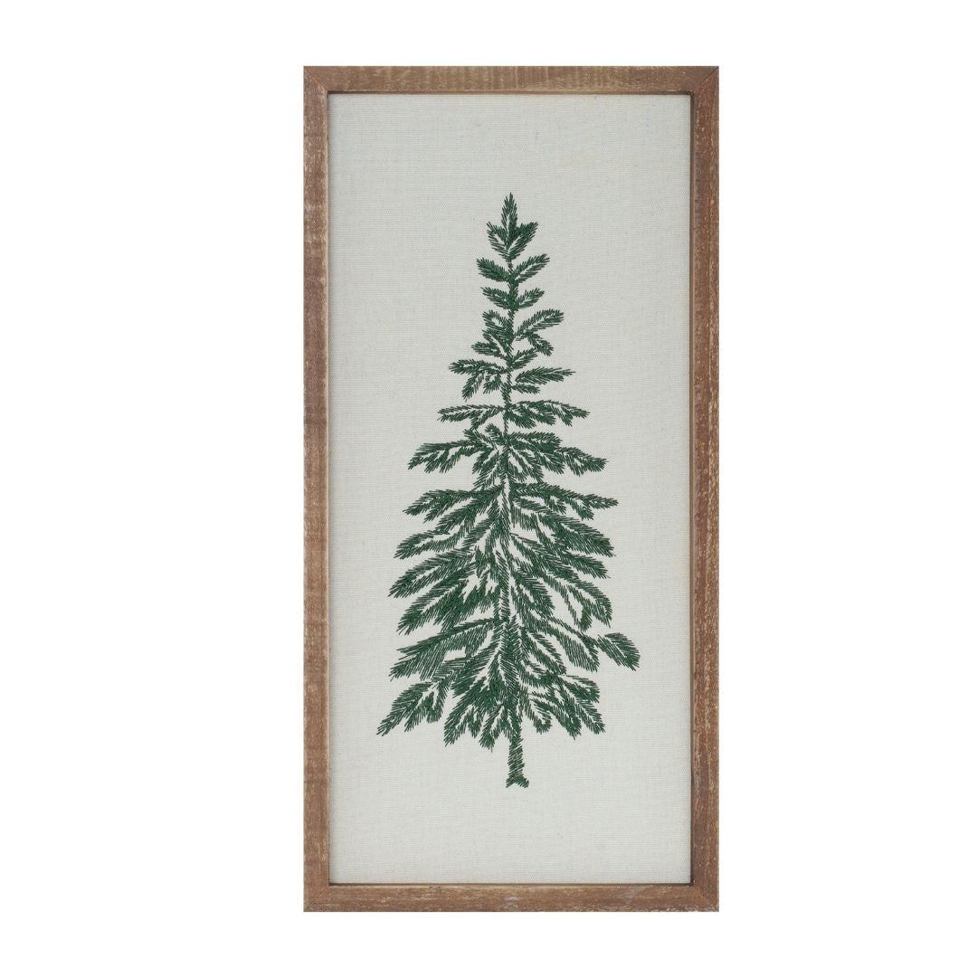 Vertical Framed Embroidered Christmas Tree Sign