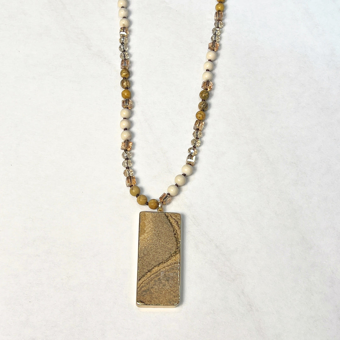 Picture Jasper Rectangular Pendant Beaded Necklaces