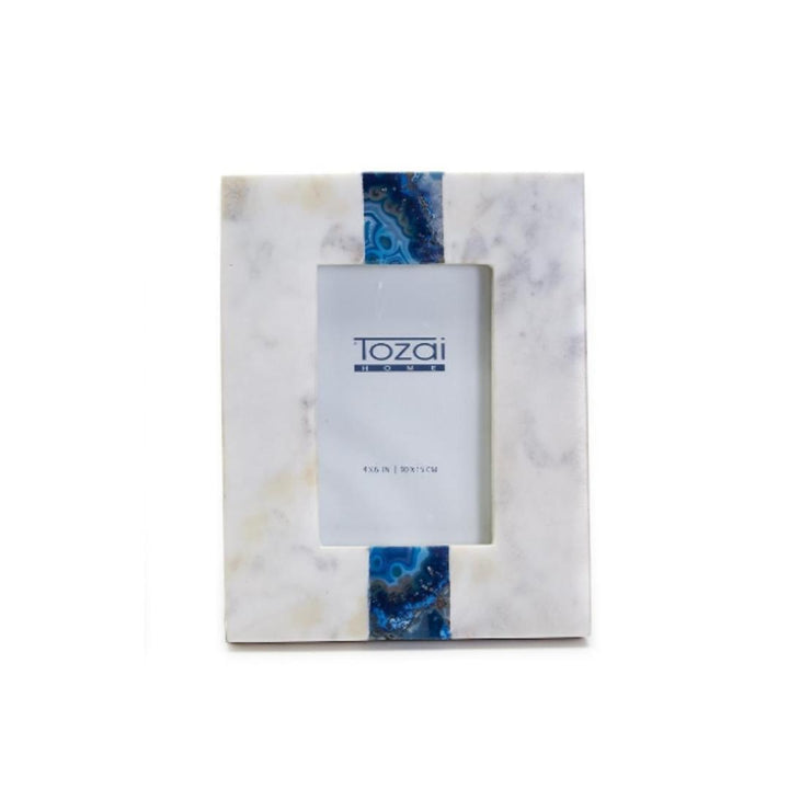 White Marble with Blue Agate Inlay Photo Frames