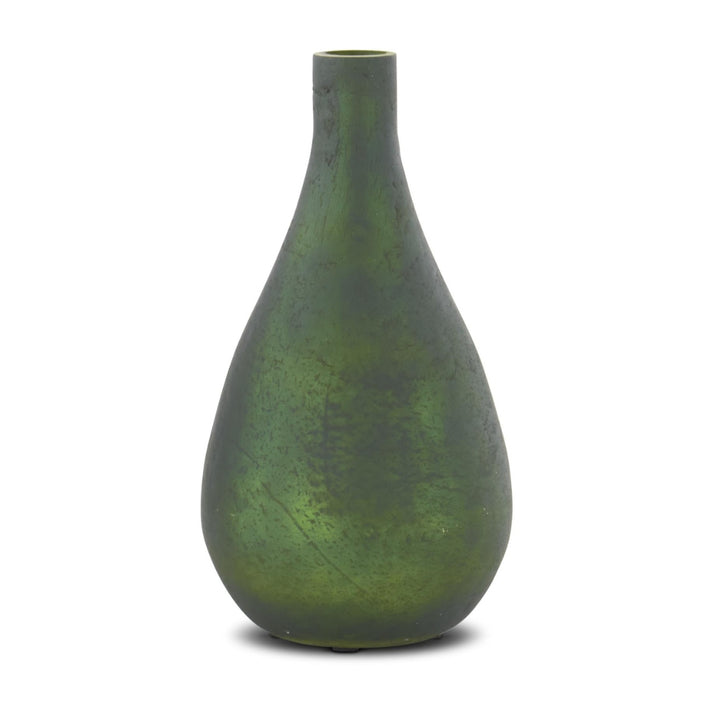 Antique Green Matte Glass Bottle Vase