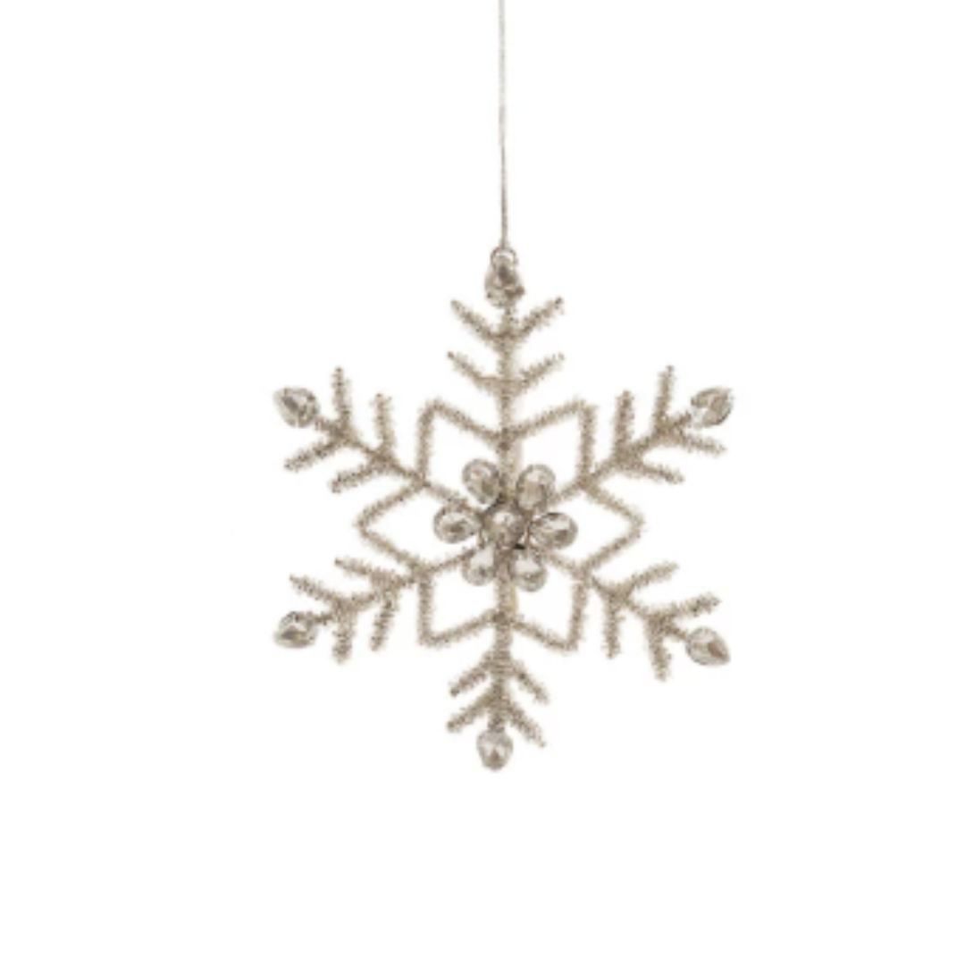 Silver Metal & Glass Bead Snowflake Ornament