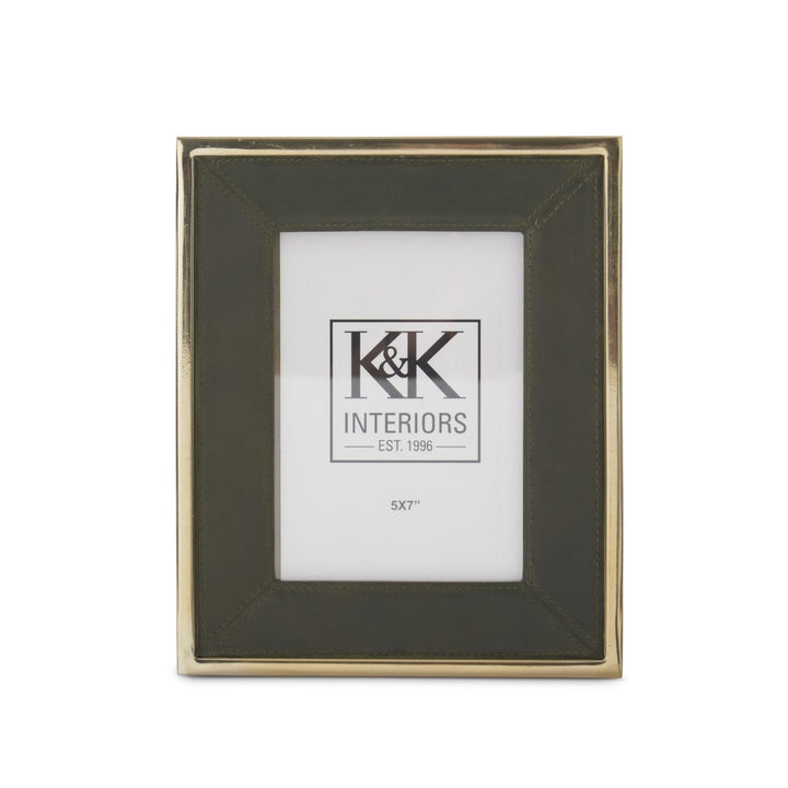 Green Leather with Gold Metal Edge Picture Frame