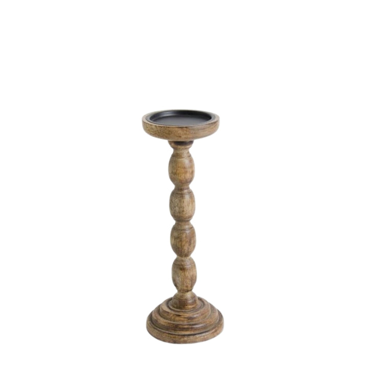 Brown Wood Spindle Candle Holders