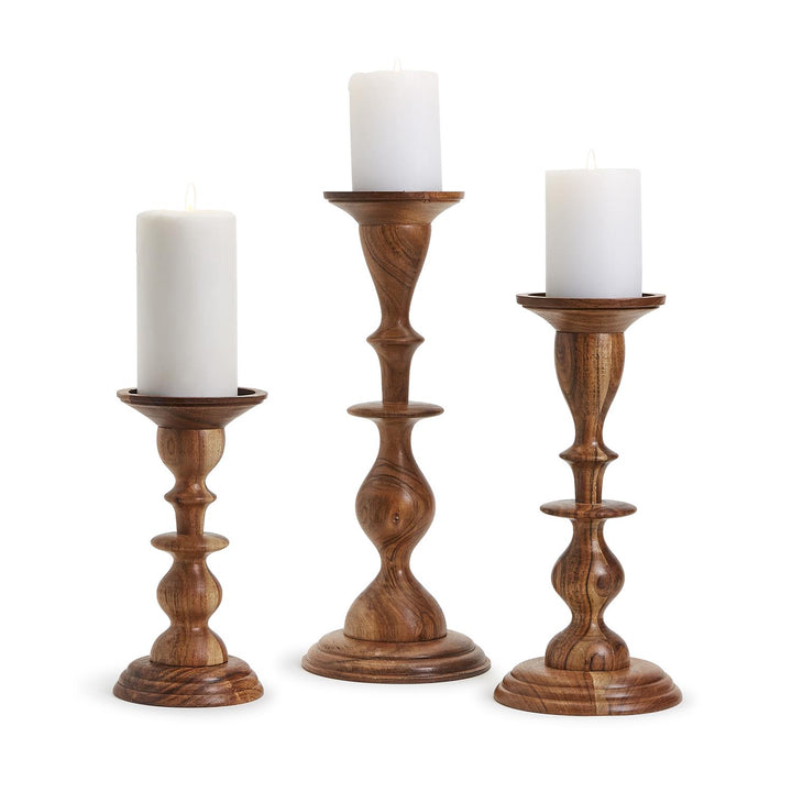 Acacia Wood Hand-Crafted Pillar Candleholder