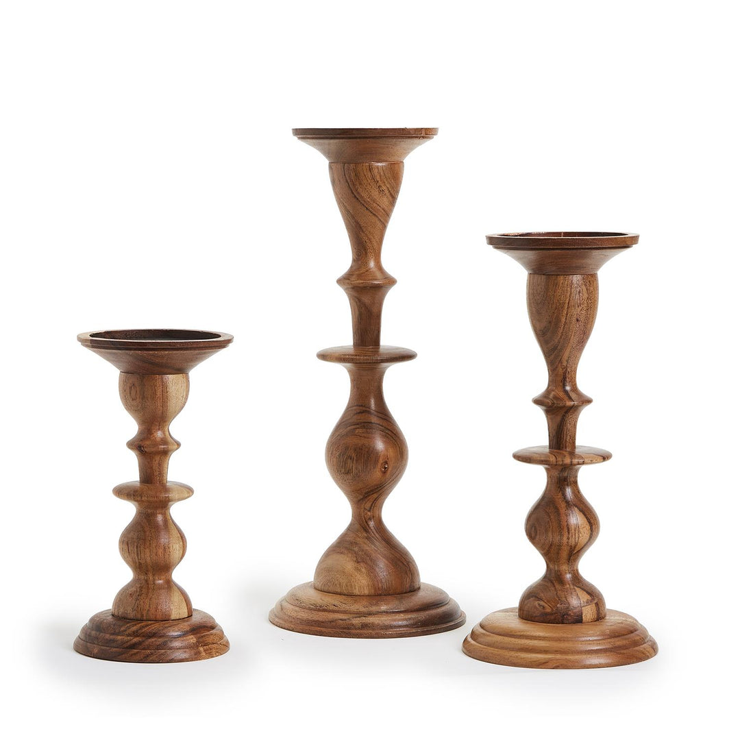 Acacia Wood Hand-Crafted Pillar Candleholder