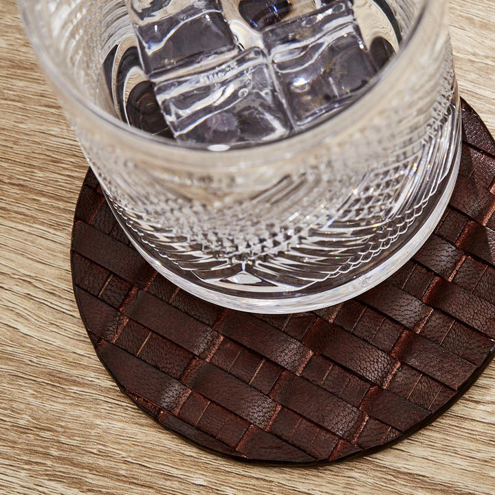 Chestnut Woven Leather Coaster Set/4