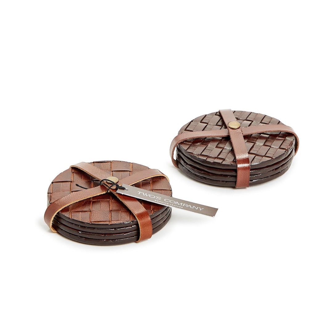 Chestnut Woven Leather Coaster Set/4
