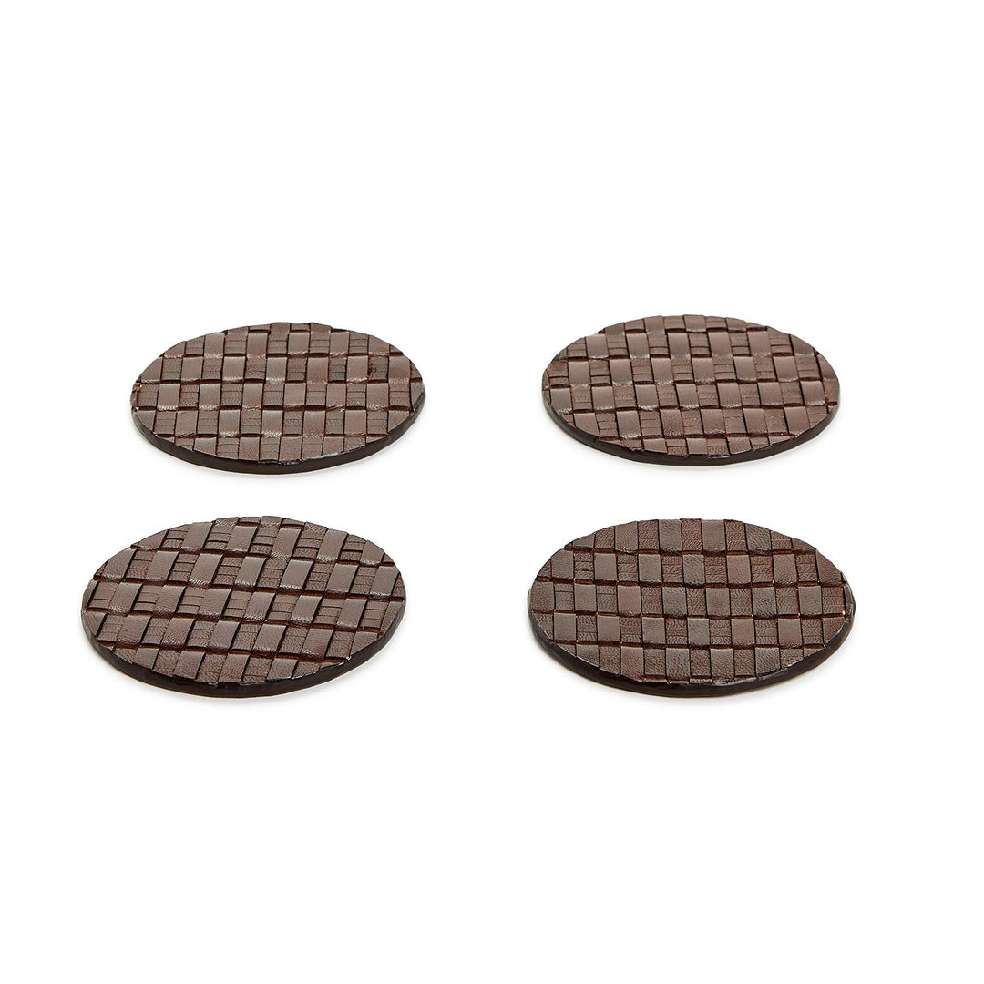 Chestnut Woven Leather Coaster Set/4