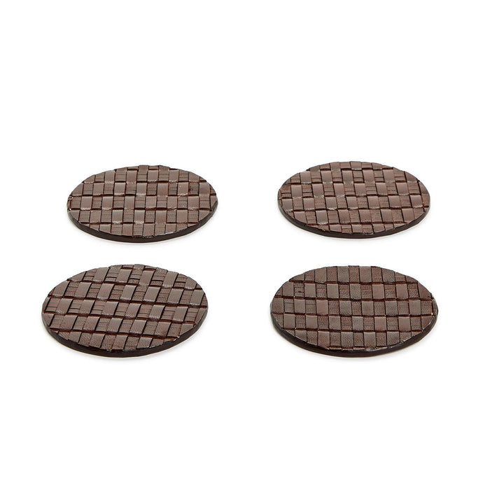 Chestnut Woven Leather Coaster Set/4
