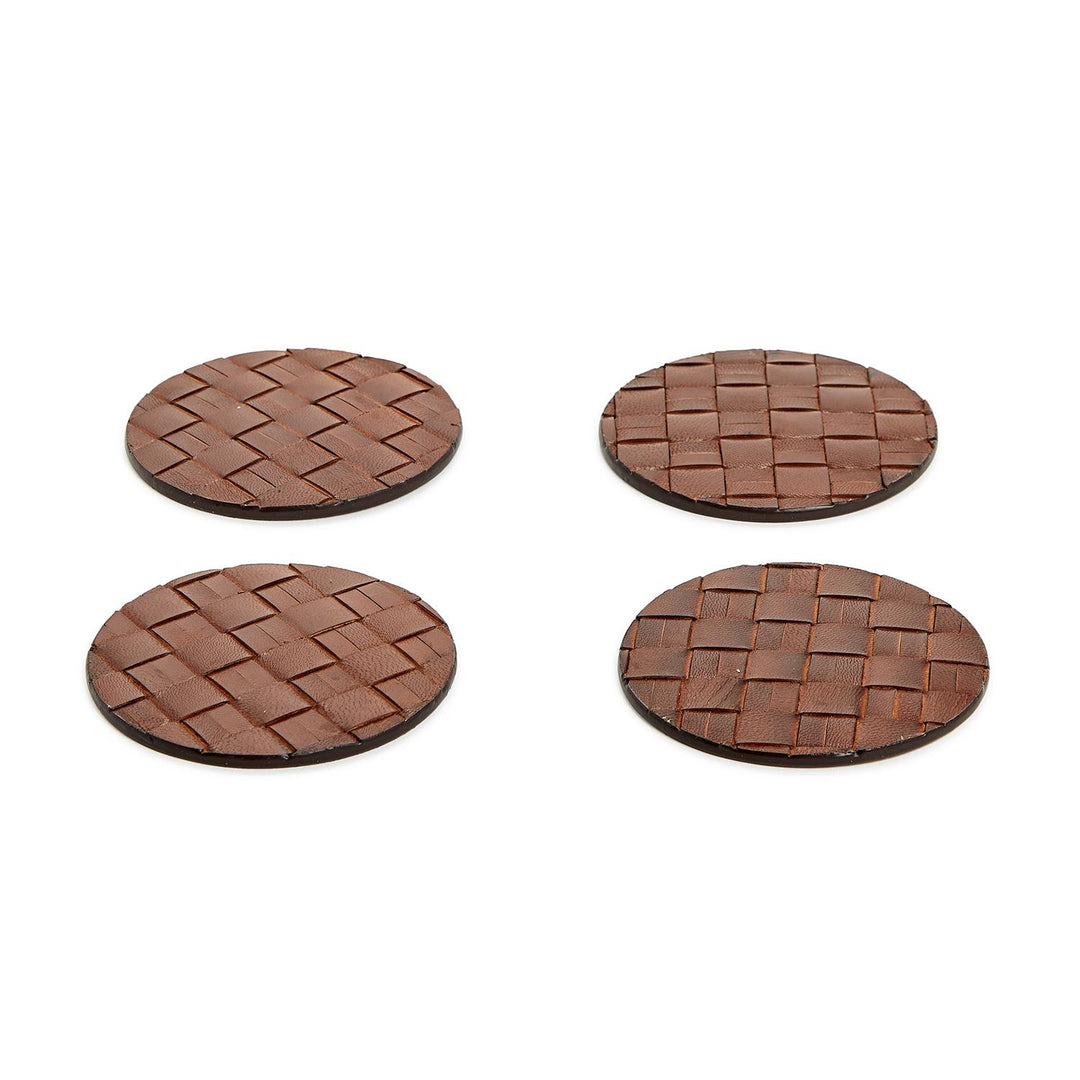 Chestnut Woven Leather Coaster Set/4
