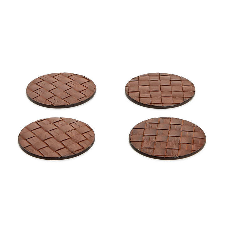 Chestnut Woven Leather Coaster Set/4