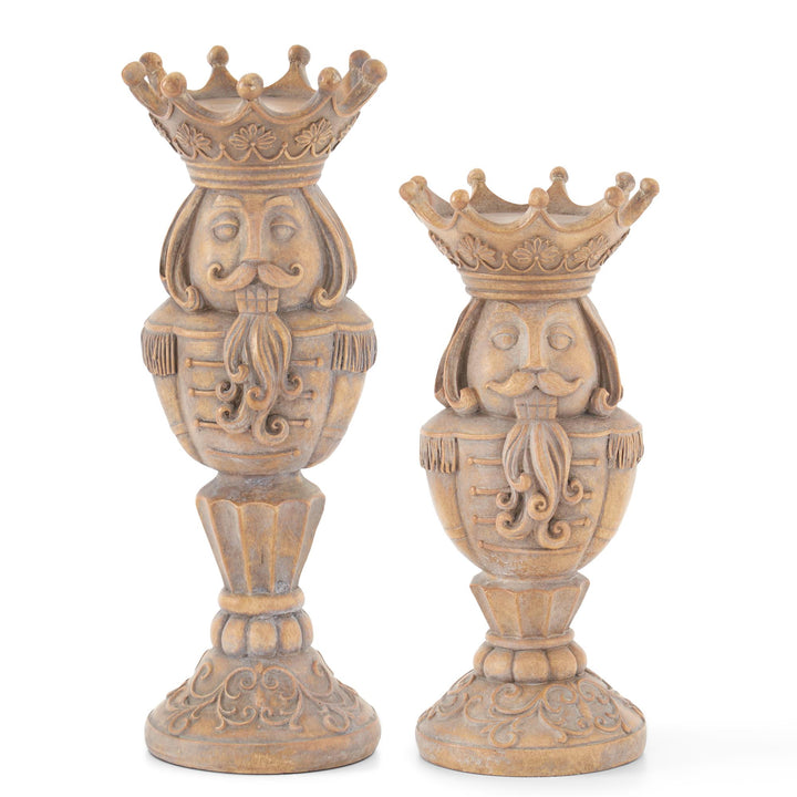Gray Washed Tan Resin Nutcracker CandleHolders