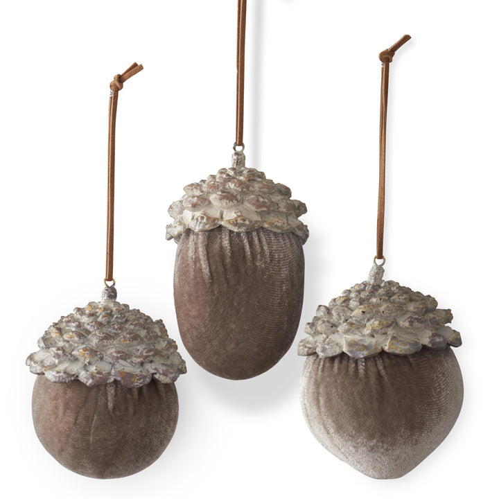 Brown Velvet Resin Acorn Ornaments