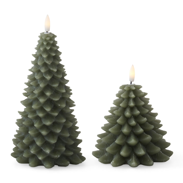 Green Wax Christmas Tree LED Candles with Timer