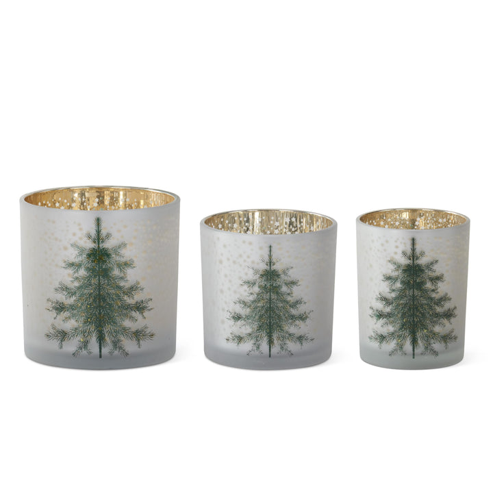 Frosted White Glass Christmas Tree Votive Holders