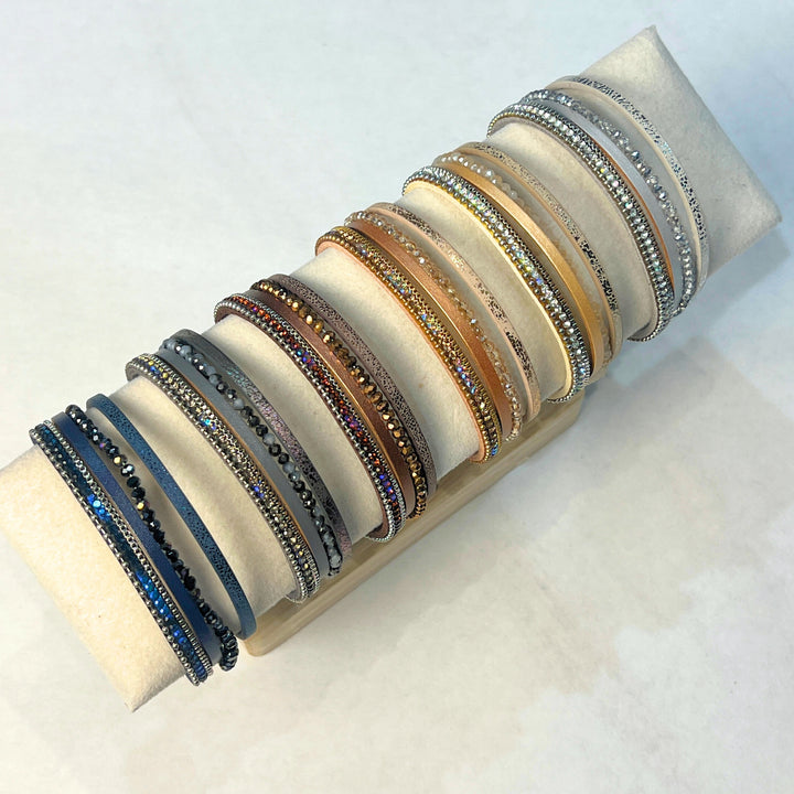 Leather &amp; Bead Four Strand Magnetic Bracelets