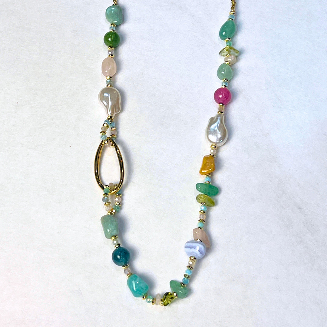 Glass Bead, Pearl, &amp; Gold Necklaces