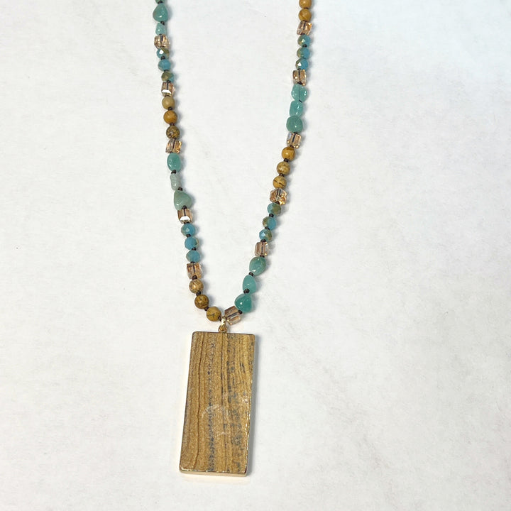 Picture Jasper Rectangular Pendant Beaded Necklaces