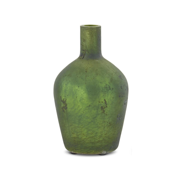 Antique Green Matte Glass Bottle Vase