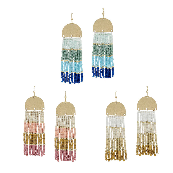 Multi Color Block Seed Bead Tassel Earring