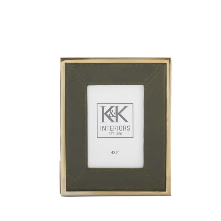 Green Leather with Gold Metal Edge Picture Frame