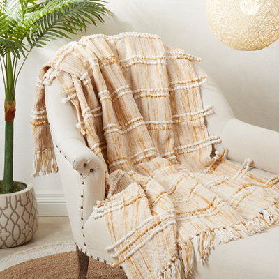 Golden Yellow Striped Woven Throw