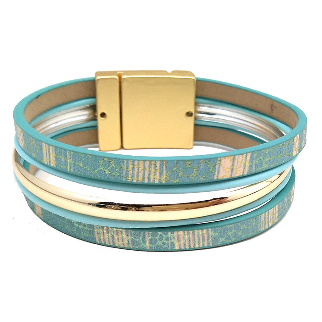 Light Matte Gold/Blue Print Magnetic Closure Bracelet