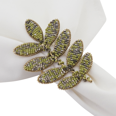 Green Beaded Leaf Napkin Ring