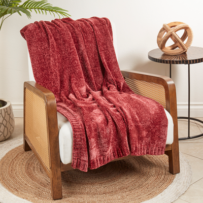 Burgundy Knitted Chenille Throw