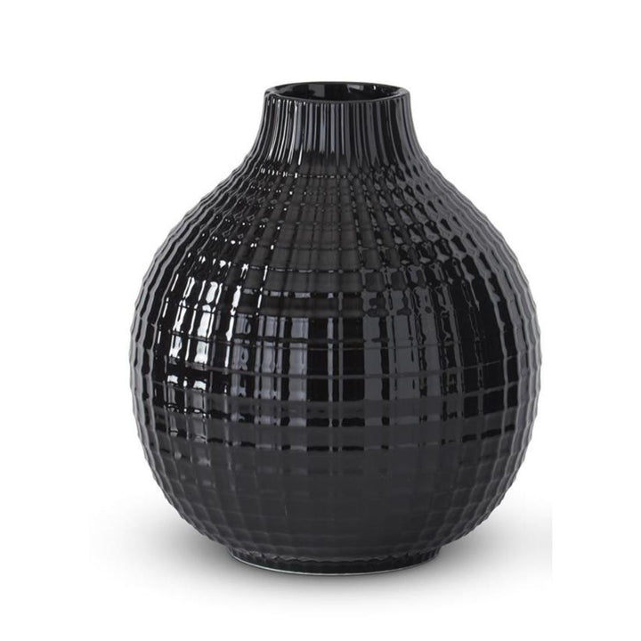 Glossy Black Ceramic Grid Vases