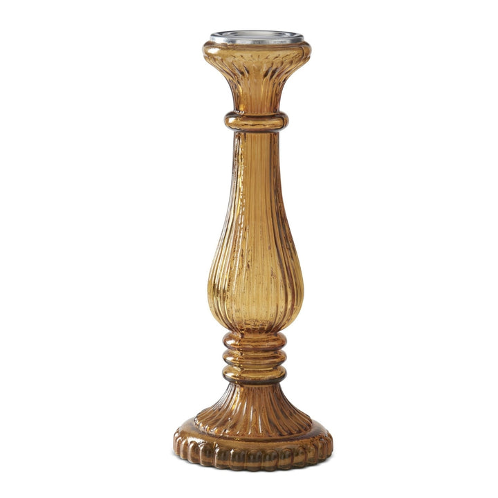 Amber Ribbed Transparent Glass Candleholders
