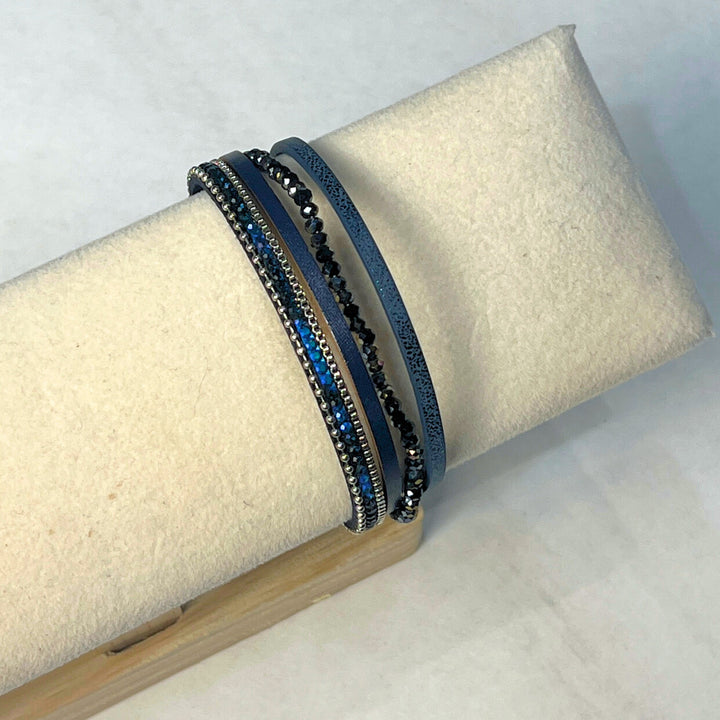 Leather &amp; Bead Four Strand Magnetic Bracelets