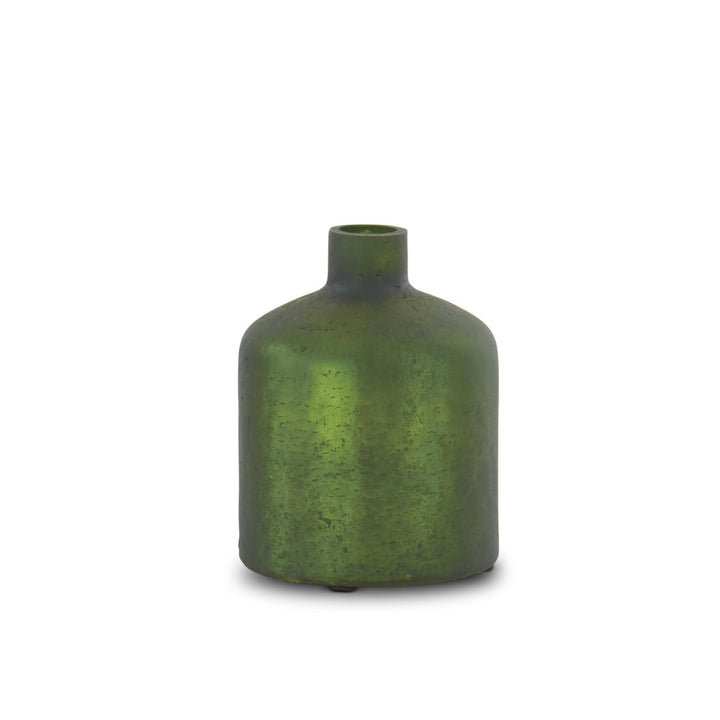 Antique Green Matte Glass Bottle Vase