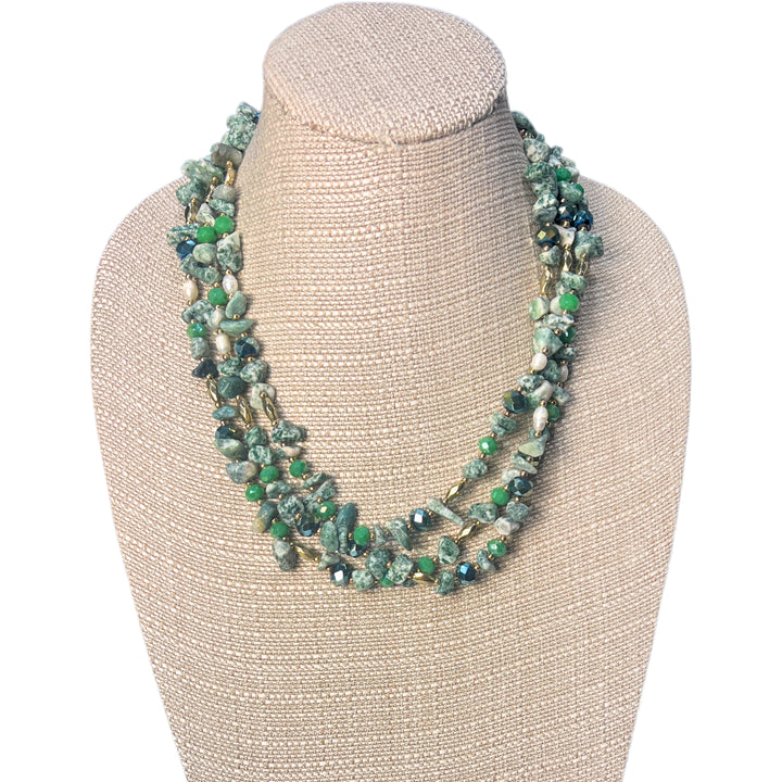 Green Tree Agate Multi-Strand Beaded Necklace