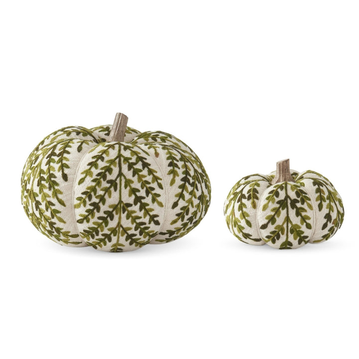 Cream &amp; Green Foliage Knit Pumpkins