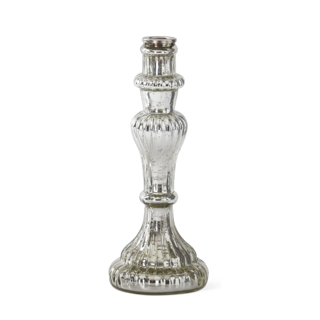 Ornate Silver Glass Taper Candleholders