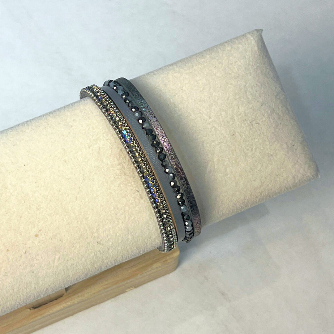 Leather &amp; Bead Four Strand Magnetic Bracelets
