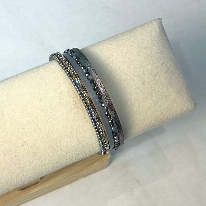 Leather &amp; Bead Four Strand Magnetic Bracelets