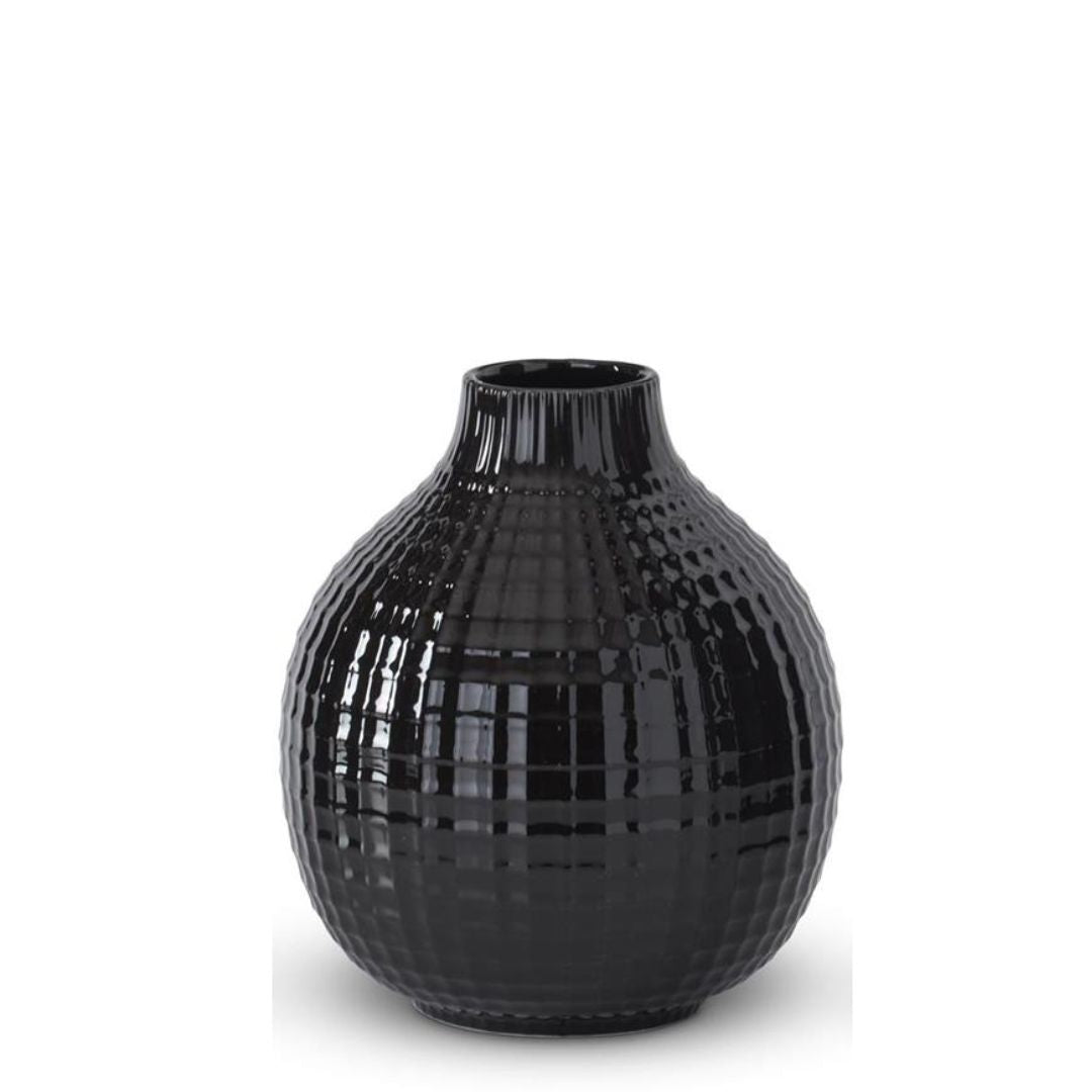 Glossy Black Ceramic Grid Vases