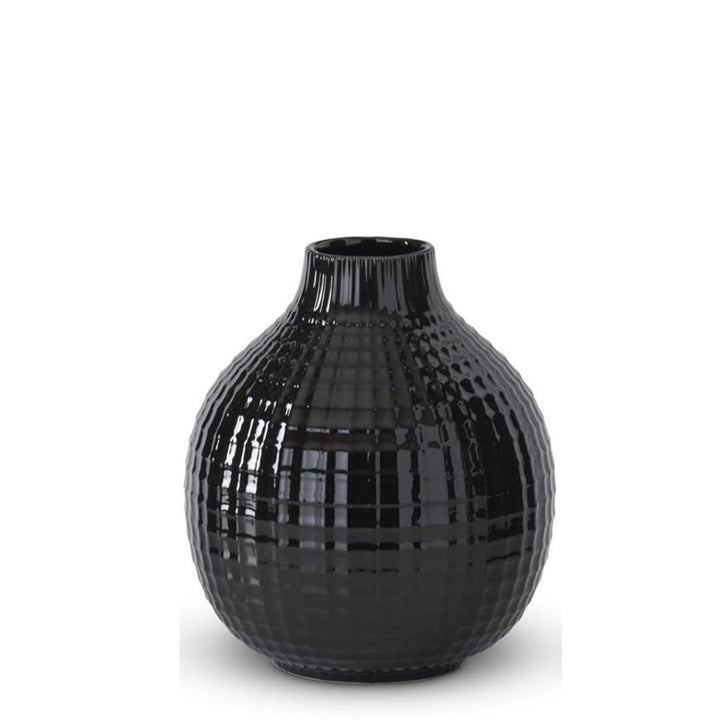 Glossy Black Ceramic Grid Vases