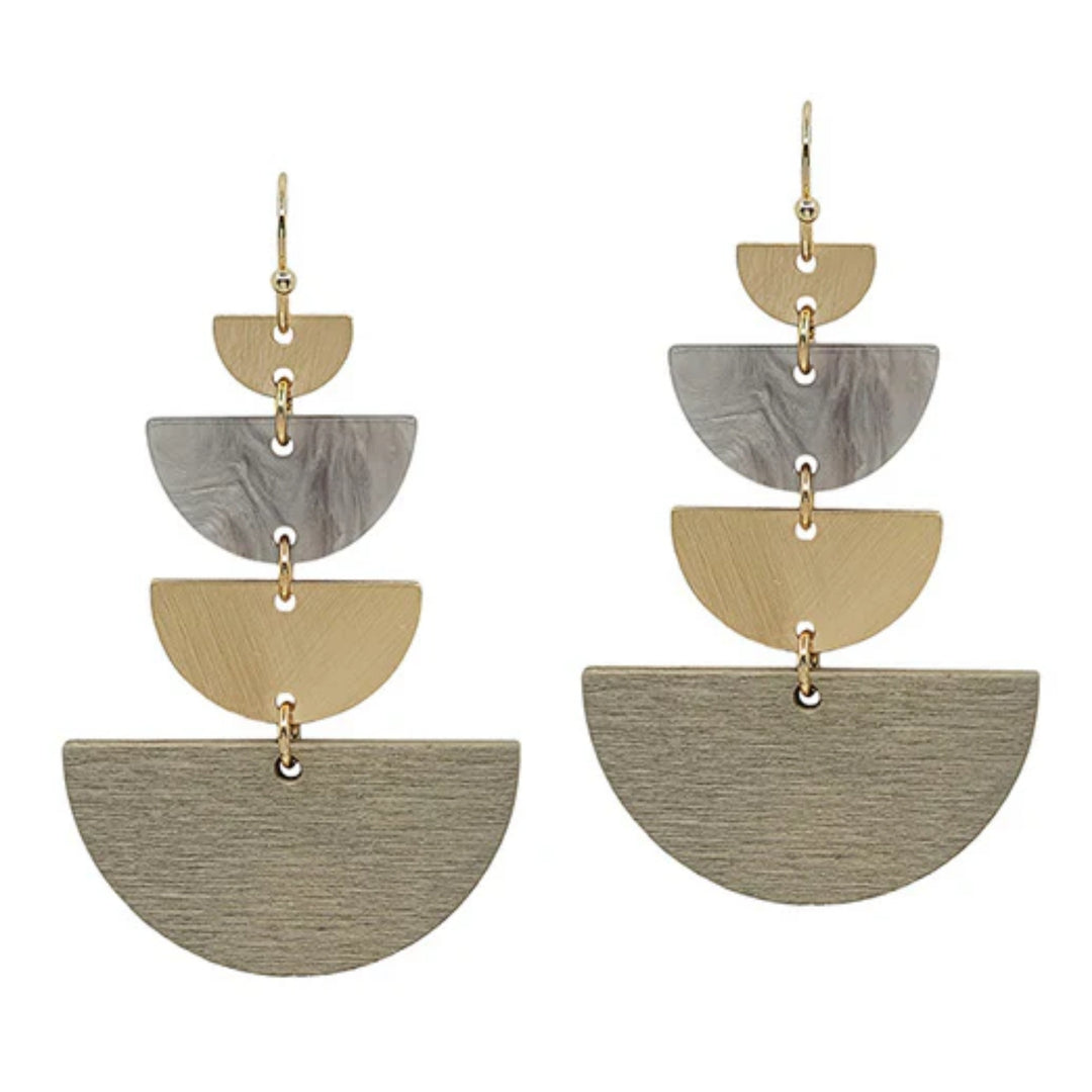 Half Round Geo Shape Resin &amp; Wood Earrings