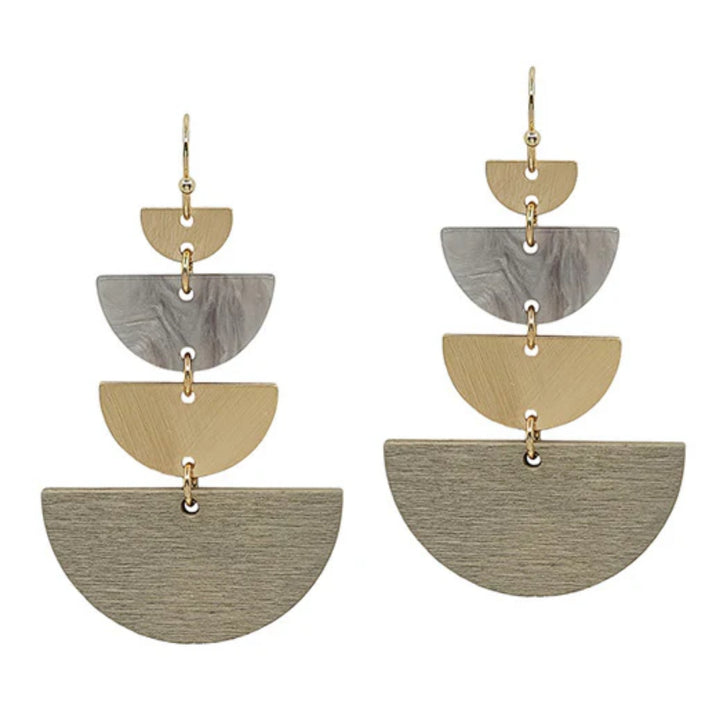 Half Round Geo Shape Resin &amp; Wood Earrings