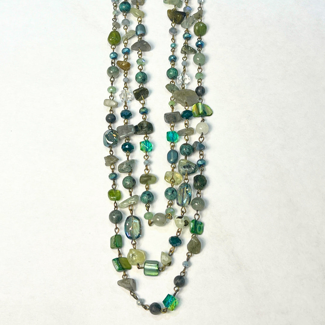 Green Stone and Bead Multi Strand Necklace