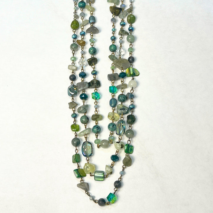 Green Stone and Bead Multi Strand Necklace